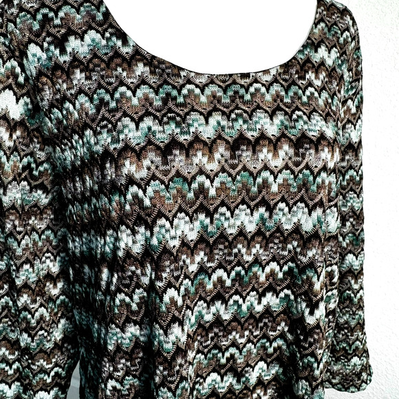 COLDWATER CREEK Women's 2X Aqua Blue Brown Crochet Lined Pullover Boho Tunic Top - Picture 1 of 8